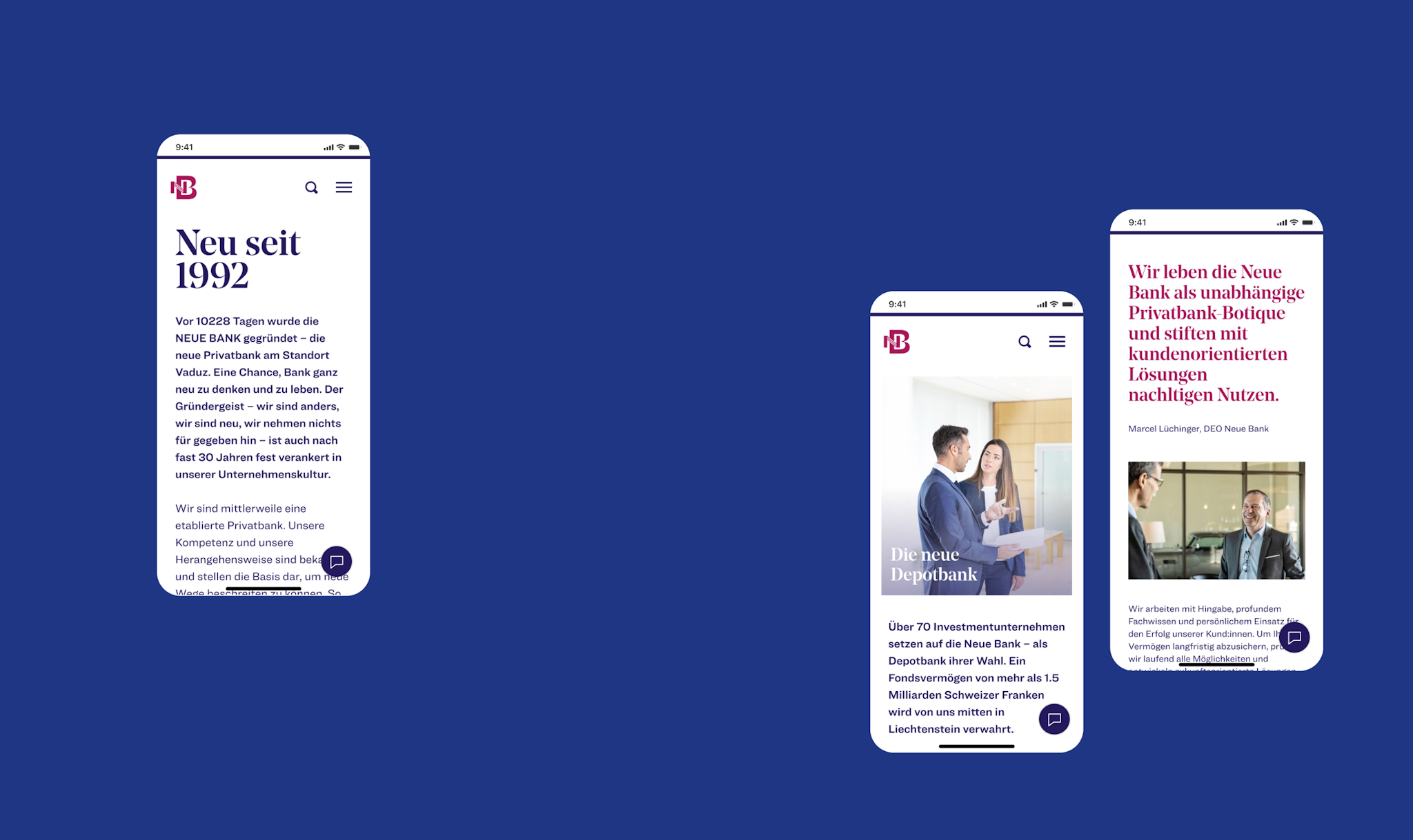 Neue Bank Rebranding: Website Mobile Screens © Zeughaus Design