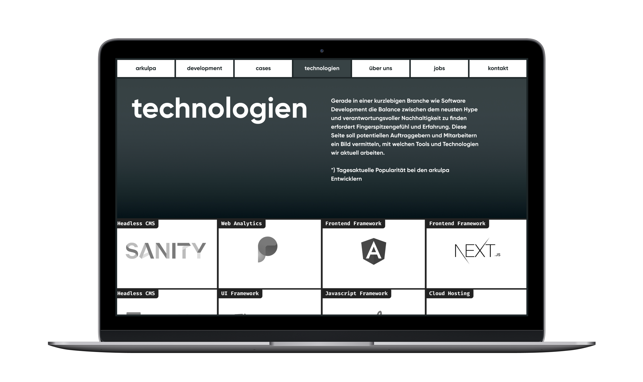 arkulpa Website Relaunch: Technologien © Zeughaus Design