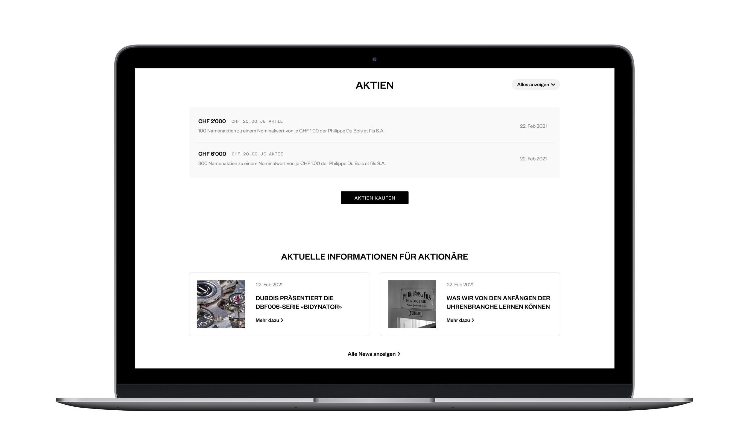 DuBois Website Members Area - Aktien © Zeughaus Design