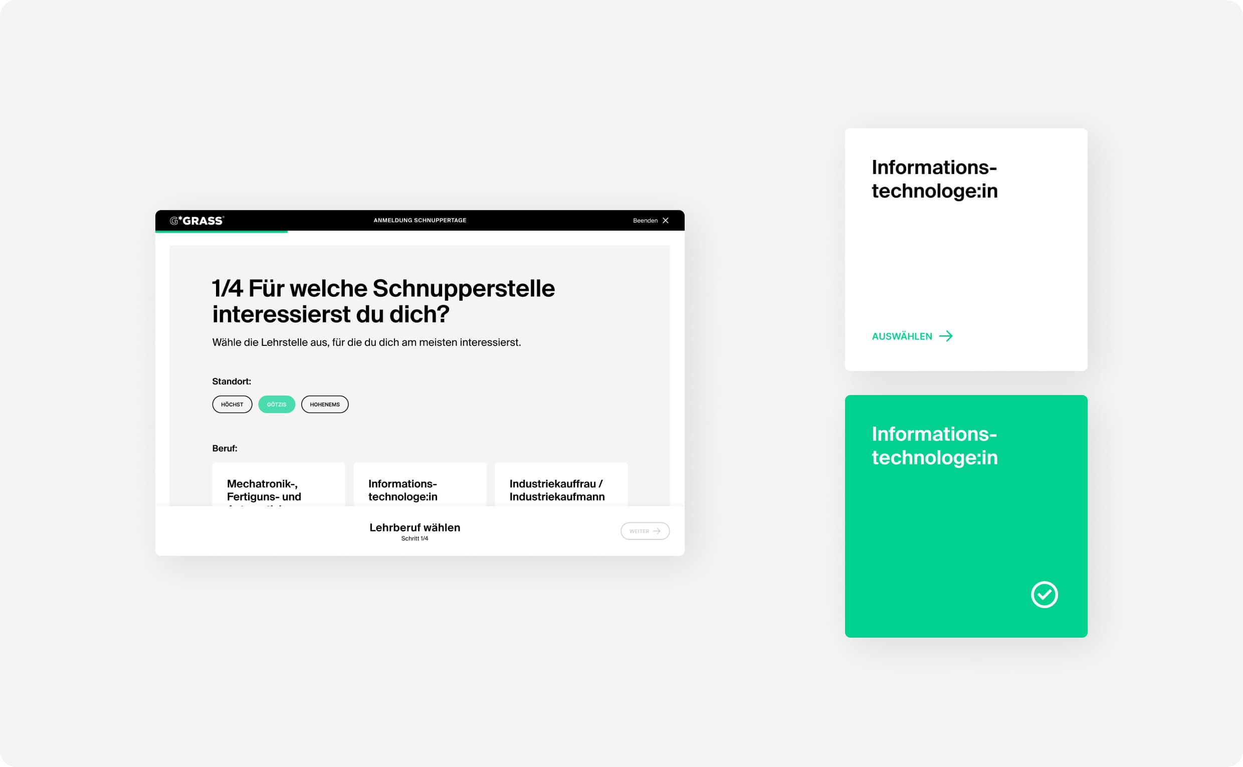 Grass Lehrlingswebsite, Zeughaus Design