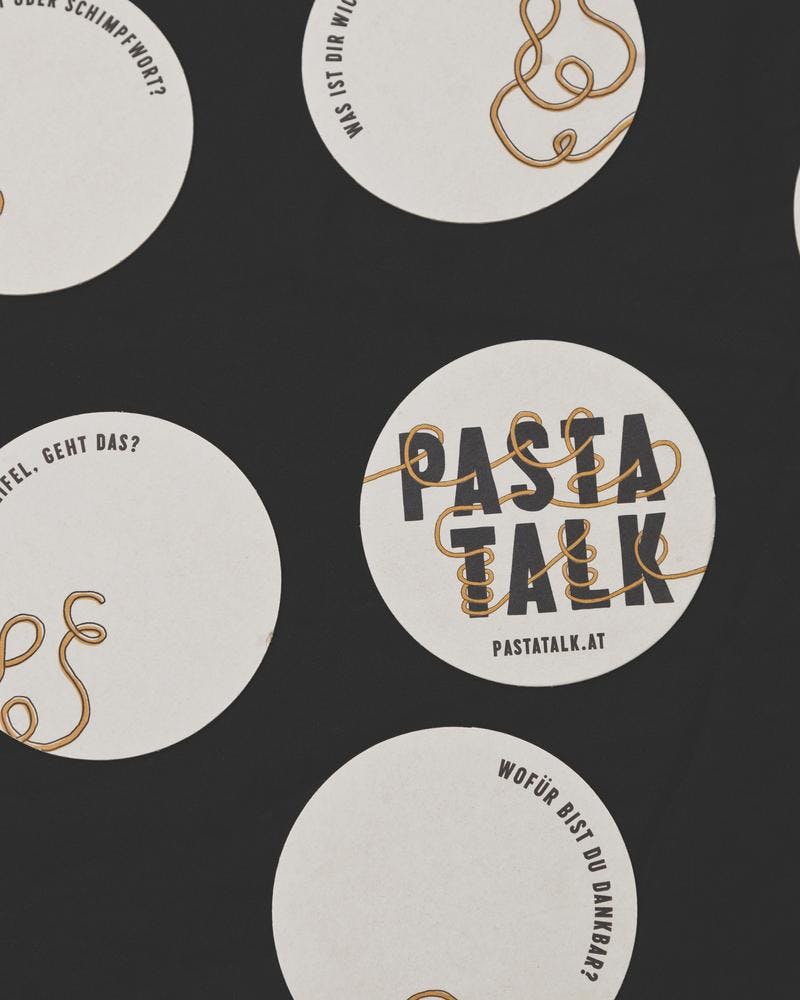 Pasta-Talk-Design_Bierdeckel-Diskussionsthemen © Patricia Keckeis